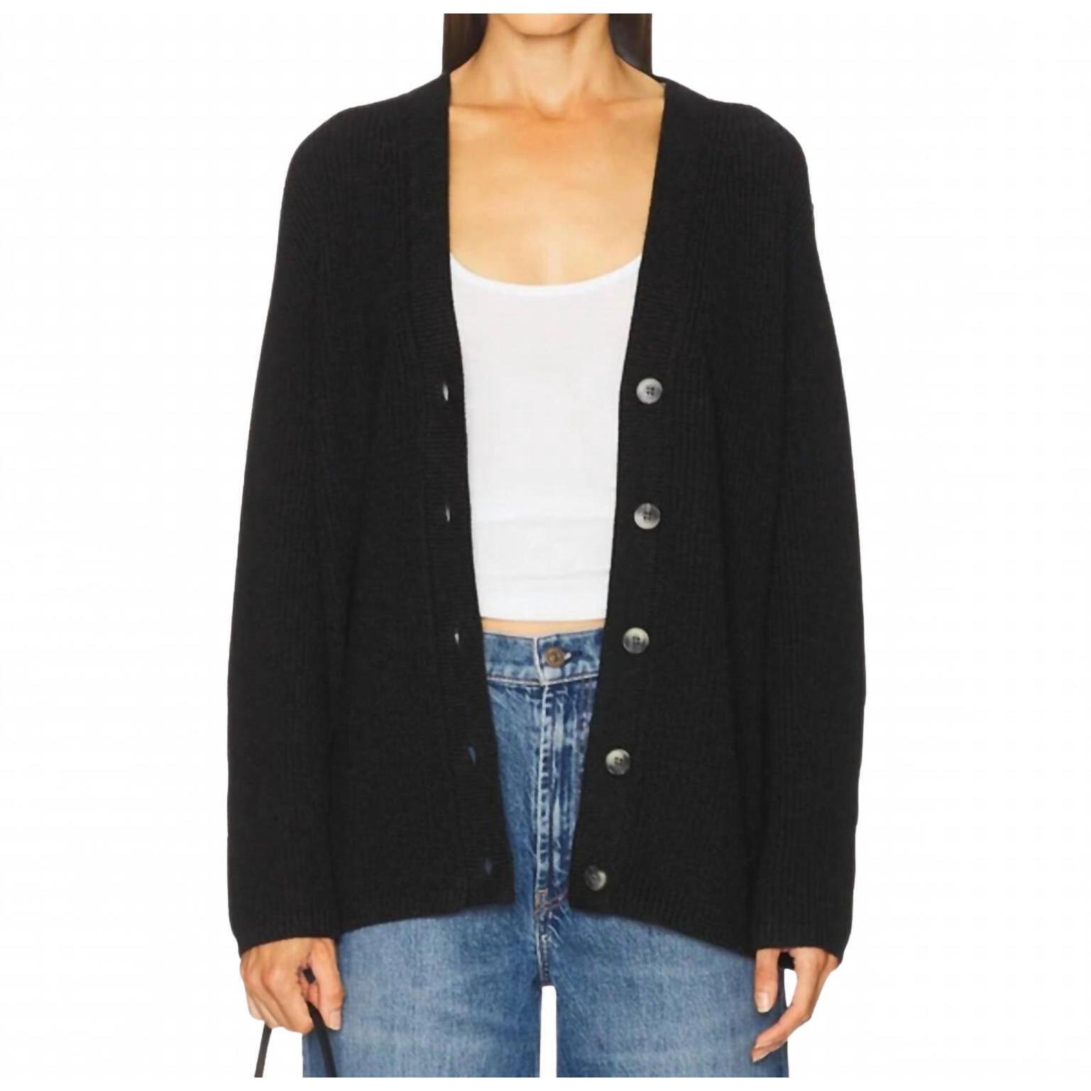 New Velvet By Graham & Spencer Monet V-Neck Cardigan In Charcoal